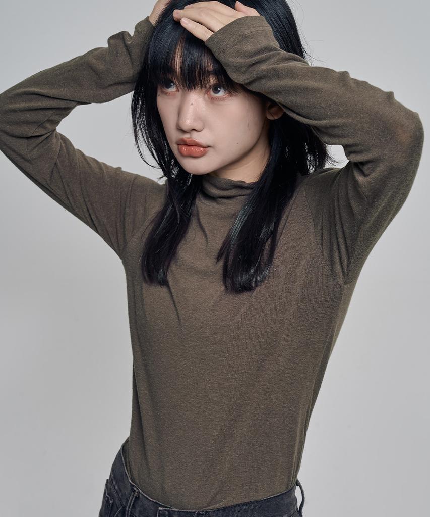CHICKS High-Neck Layered Long Sleeve Deep Brown