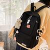 Large Capacity Solid Color Backpack Bear Pendant Shoulder Bag Cute Students School Bag  Travel