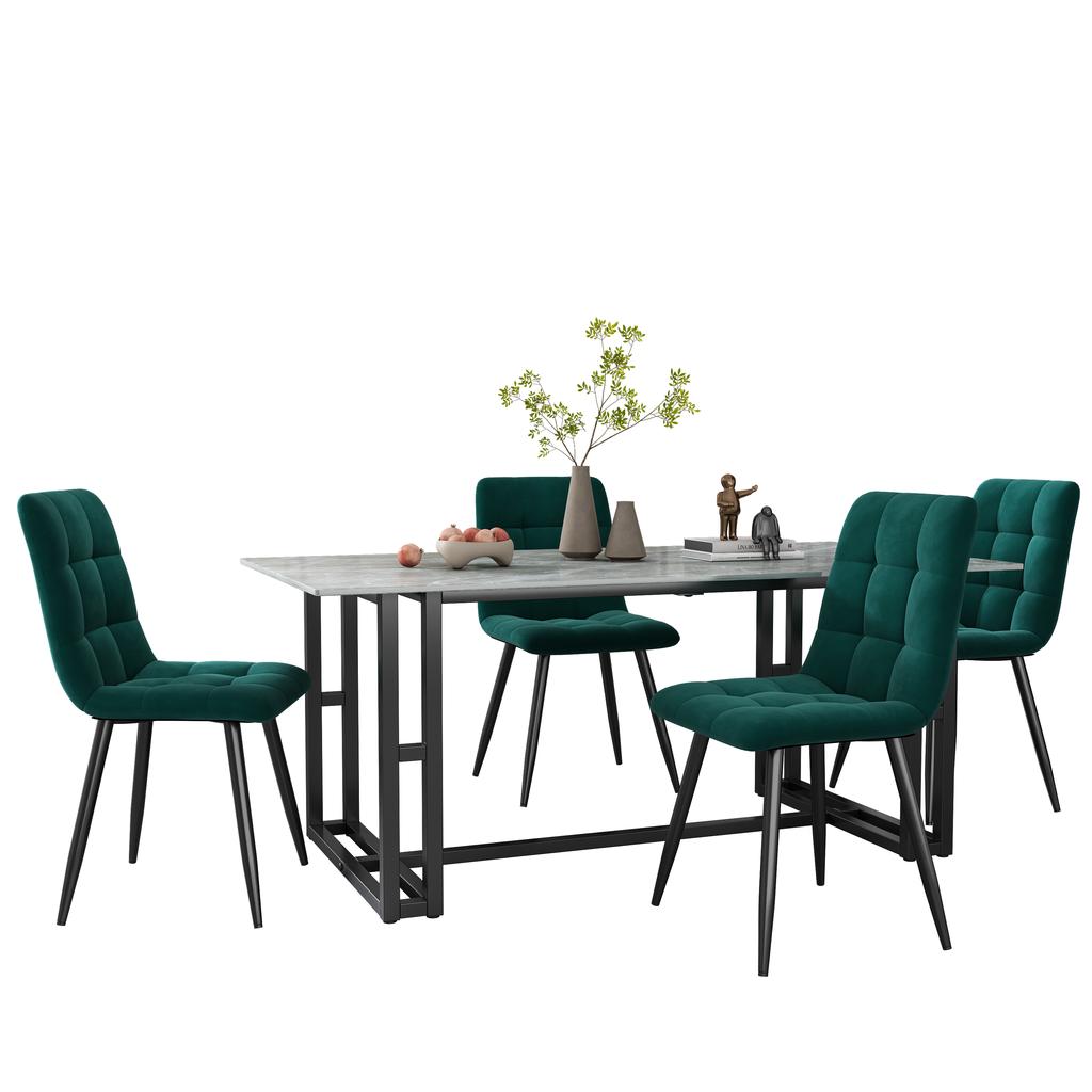 Dining Chair (4 pcs), Dark Green, 4-Piece Set Upholstered Chair Design Chair with Backrest, Seat Made of Velvet Frame Made of Metal