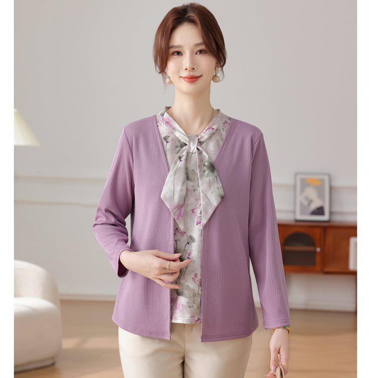 

Chic Knit Faux Layered Top for Middle-Aged & Elderly Women - Stylish Early Autumn Arrival 3XL