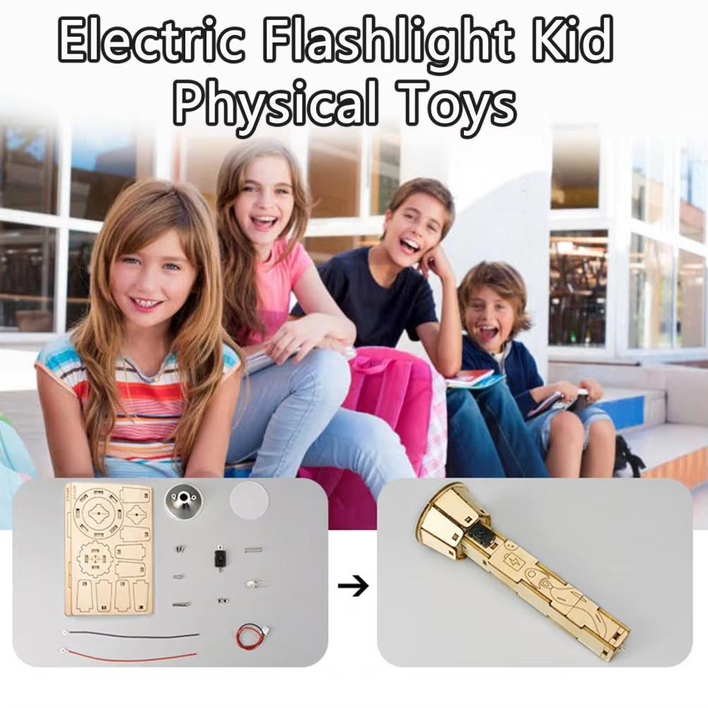 DIY Wooden Puzzle Sets Handmade Parent-Child Interaction Security Cute Shape DIY Electric Flashlight Kid Physical Toys STEAM
