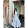 Kumikumi Holiday Style Design Hollow Out Lace Stitching Sling Dress Women Summer Waist Hugging Slimming Long Dress