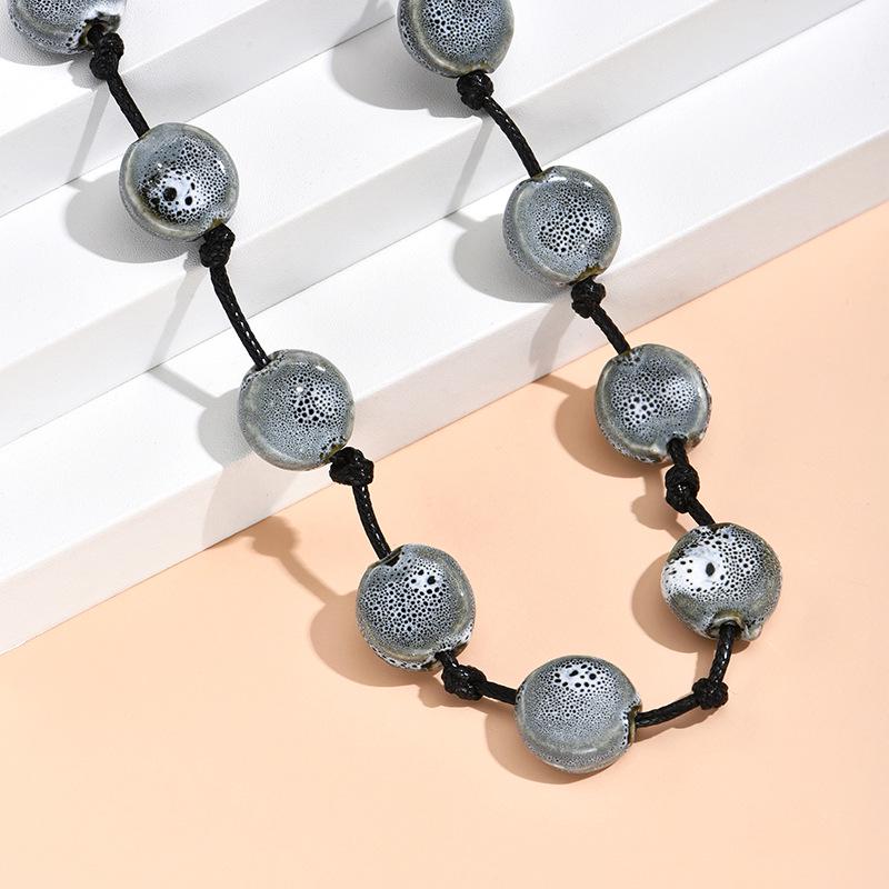 Retro Ethnic Flat Bead Long Necklace for Women - Niche Fashion Sweater Chain