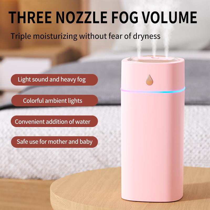 600ml Capacity USB Humidifier Triple Misting for Home Dormitory Office Bedroom N58D