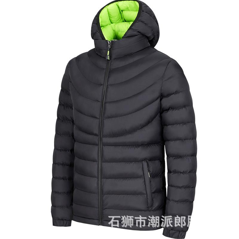 

New Autumn and Winter Feather Cotton Clothes Men s Hooded Stand-up Collar Men s Jacket L чёрный