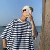 Men's Striped High Street Loose Fit T-Shirt - Trendy Summer Hong Kong Style for Couples and Students