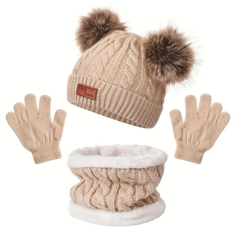 Baby Winter Knitted Hat Gloves Scarf Sets Boys Girls Warm Ear Protection Beanie Hat Gloves Knit Children'S Winter Accessories