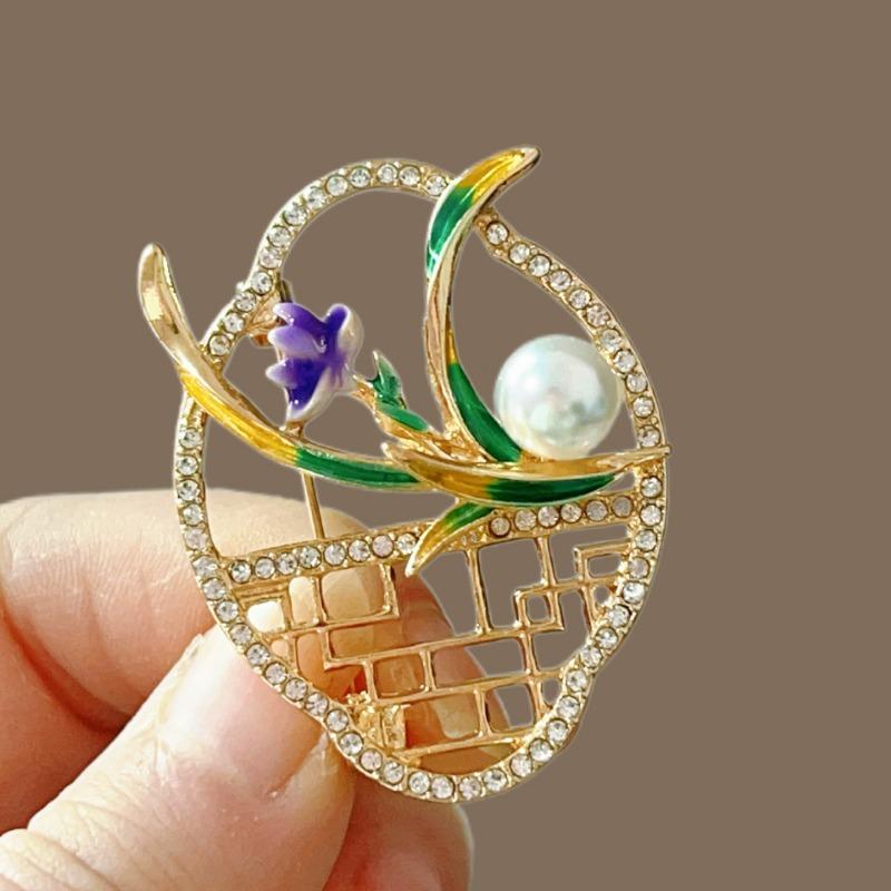 Брошь «Орхидея» с узором «Окно» - Женская, Высококачественная, Премиальная, Малосерийная, Необычная Брошь - В китайском стиле, Жемчужная, Высококачественная Булавка фиолетовый