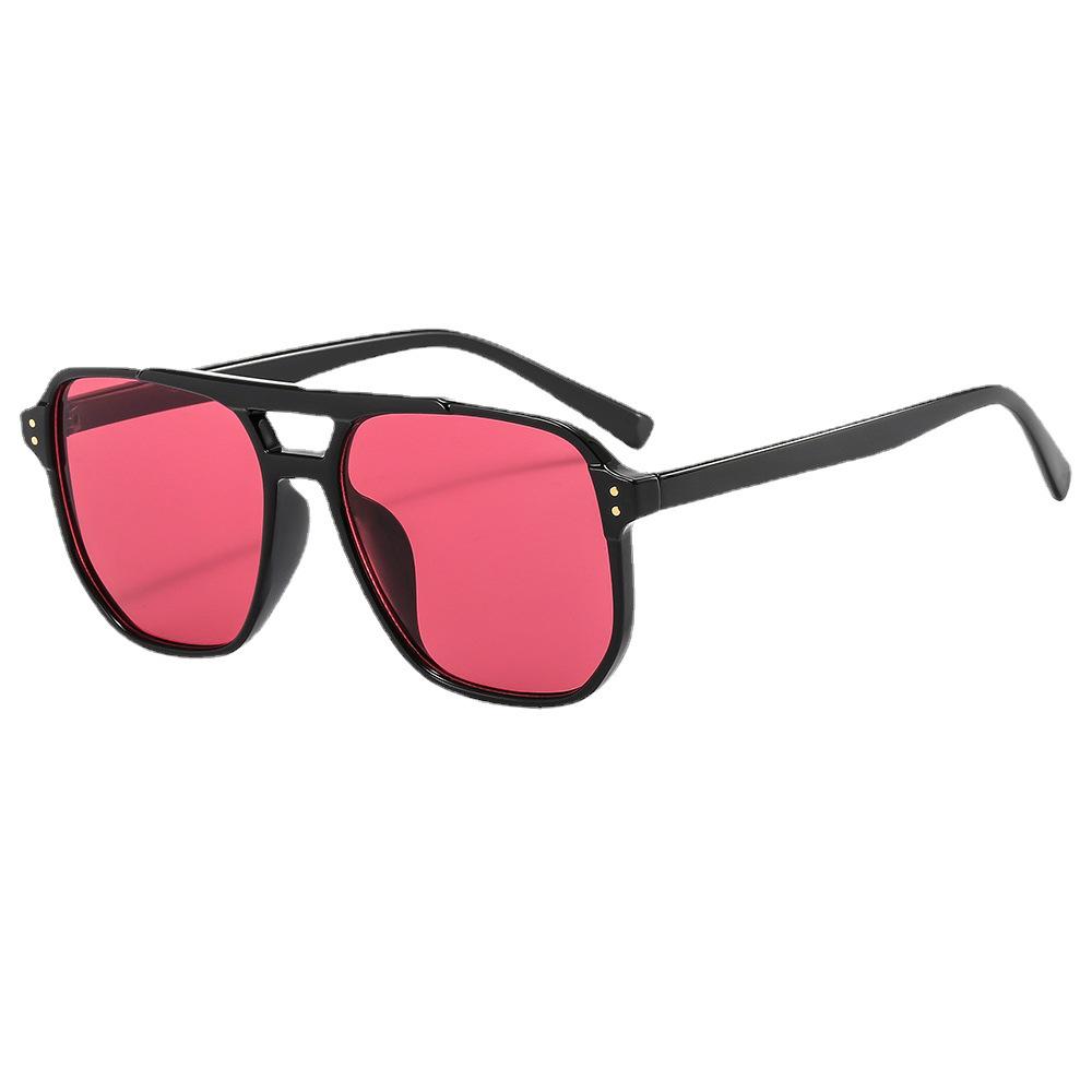 Trendy Retro Double Beam Sunglasses for Women - Large Frame, Ocean Lens, European & American Style
