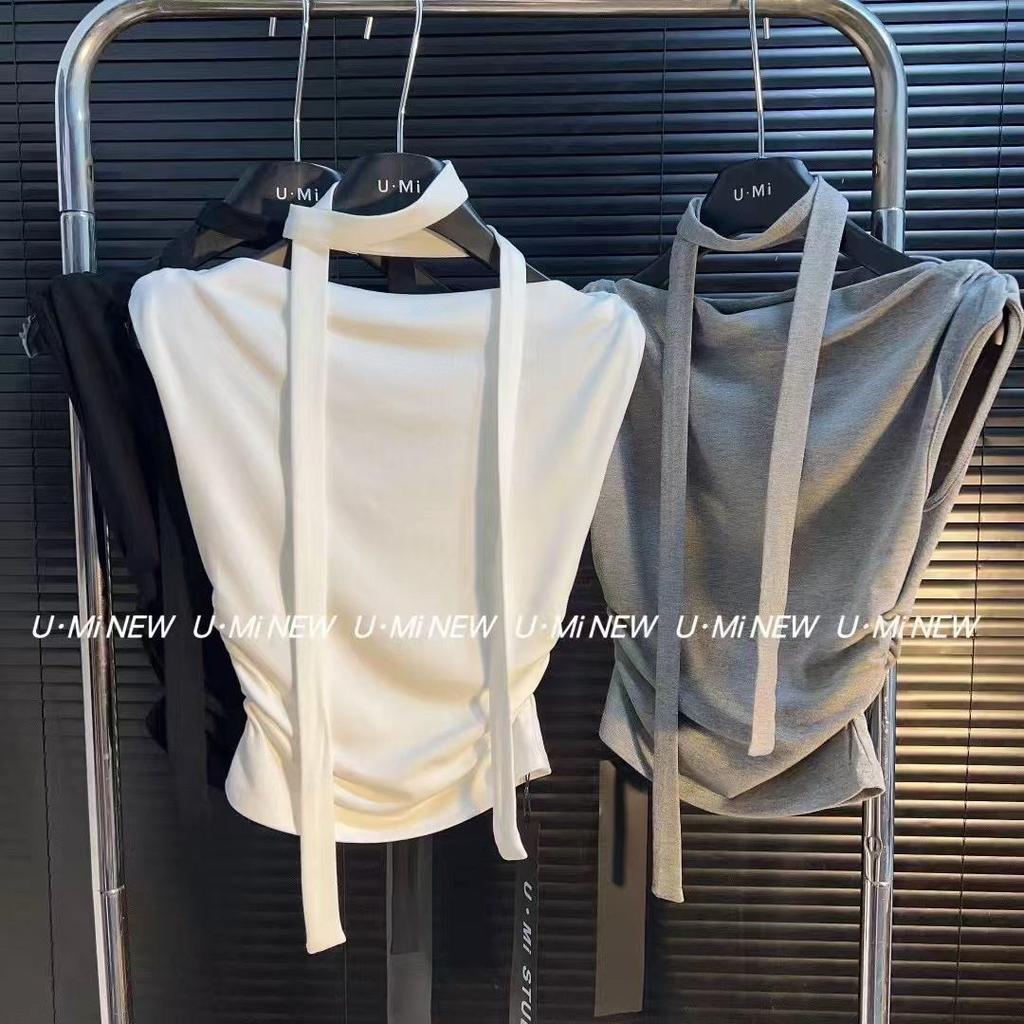 Summer new Korean version design sense niche one-word shoulder short-sleeved T-shirt women's pure desire style slim-fitting and thin top