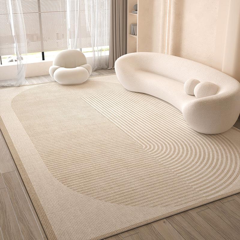 Modern Curved Sofa Rugs Color Block Design Neutral Tone Carpets for Contemporary Living Room Home Decor