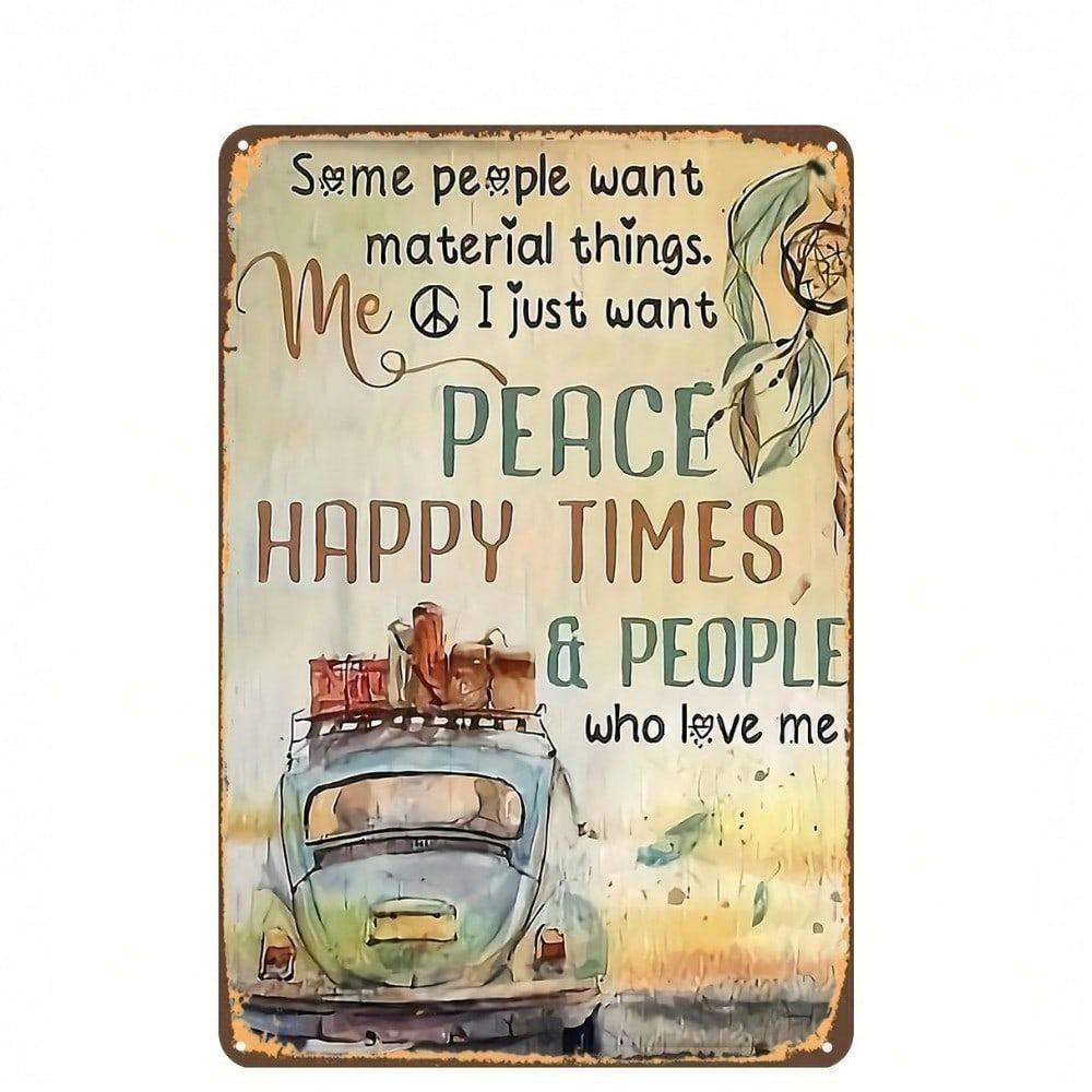 Vintage Bohemian Iron Wall Art Sign 12x8 Inch Hippie Peace Retro Car Decor