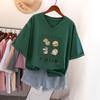 Short-sleeved T-shirt for Women, Large Size, Loose and Slimming, Printed V-neck Top