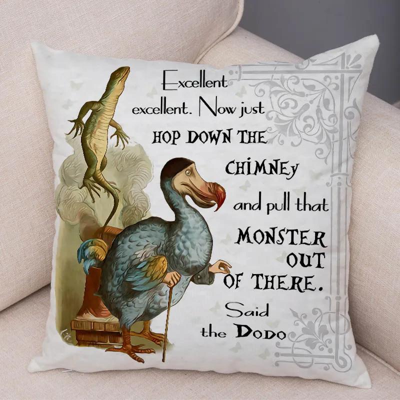Alice In Wonderland Cushion Cover Cute Rabbit Cat Printed Sofa Pillow Vintage Home Decorative Pillow Case for Children Room