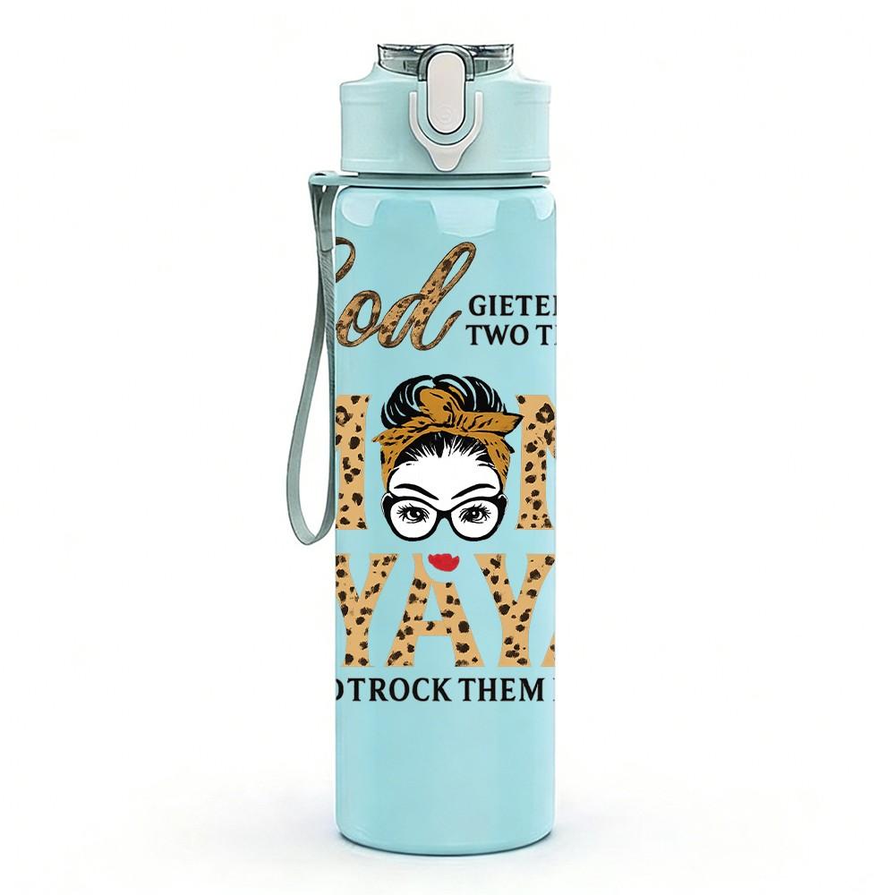 1PC God Mom Yaya Floral Text 750ml Color Plastic Sports Water Bottle Leakproof Flip Straw Lid Suitable for Sports Office Home Use