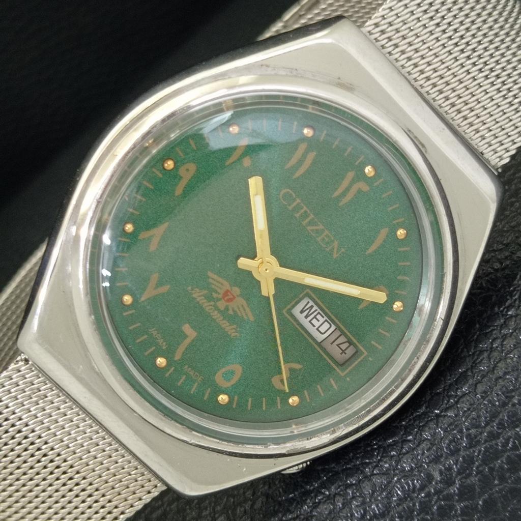 

ЯПОНИЯ ВИНТАЖНЫЕ МУЖСКИЕ АВТОМАТИЧЕСКИЕ ЧАСЫ CITIZEN 8200 С АРАБСКИМ ЗЕЛЕНЫМ ЦИФЕРБЛАТОМ a702763-1 R210-a702763