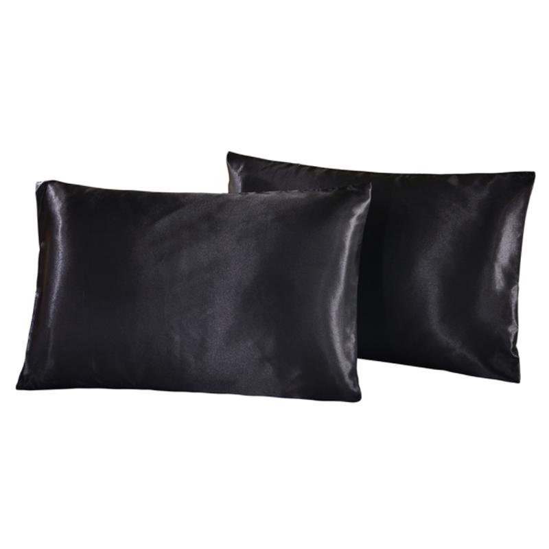 Ice Silk Pillowcase 2 Pack for Hair and Skin with Envelope Soft Breathable Smooth Solid Color Pillow Cover Bedding
