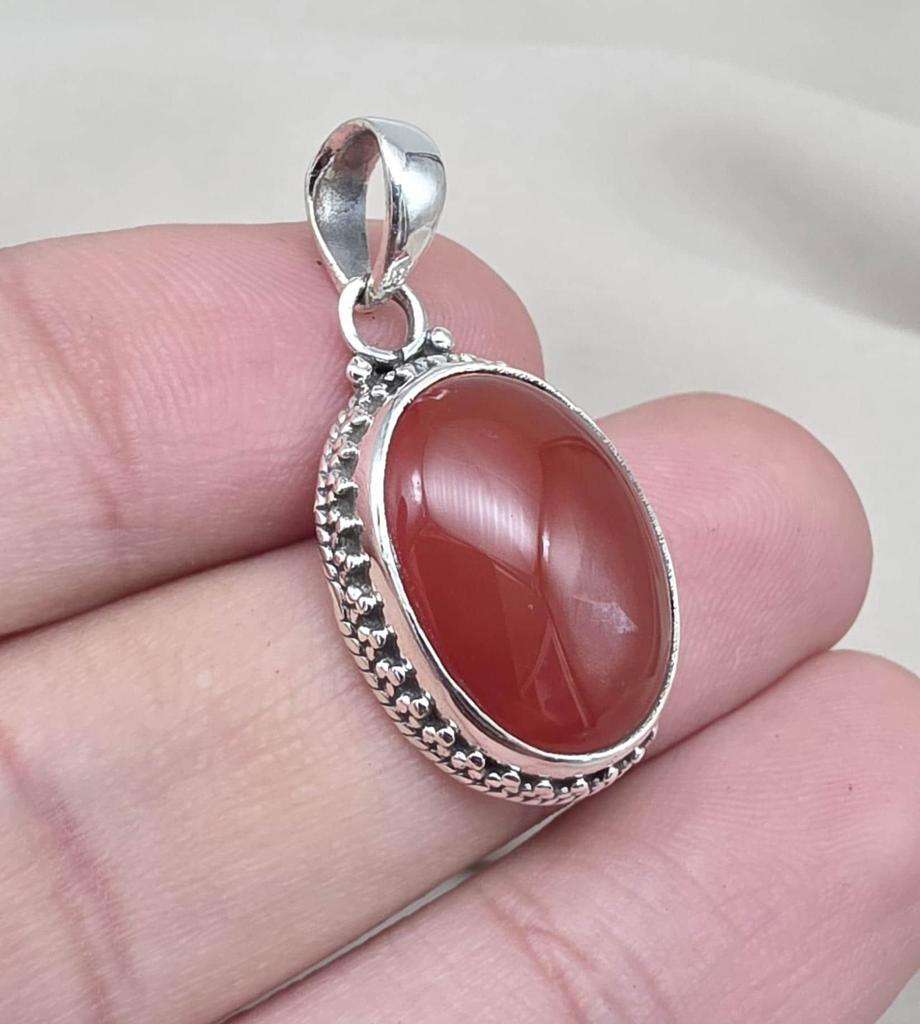 Carnelian Pendant: 925 Sterling Silver Orange Red Gemstone Healing Crystal Jewelry