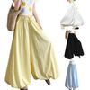 Women Pants Elastic Waistband Adjustable Drawstring Wide Leg Bud Skirt Pants with Pockets Pure Color Loose Fit Summer Pants Daily Wear