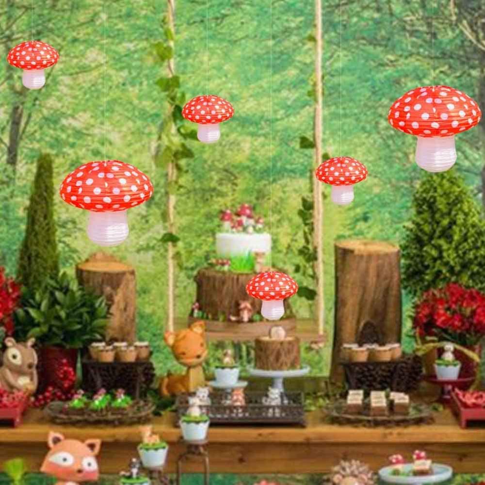 Birthday Party 3D Jungle Forest Backdrop Paper Lanterns Mushroom Hanging Decorations Party Supplies