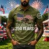 Men's Short Sleeve Polo Shirt with 250 Years Commemorative Print Casual Button Down Top for Everyday Wear