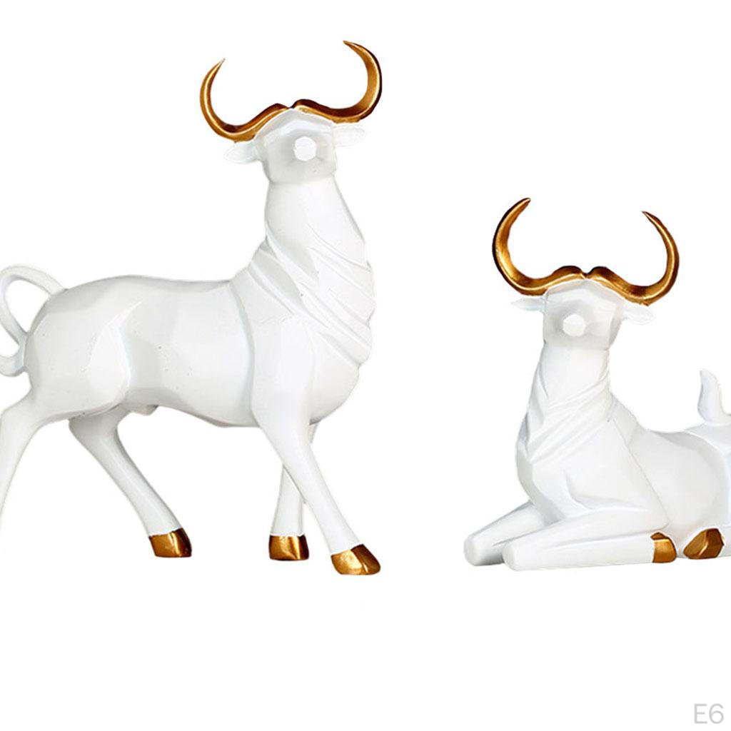 1 Pair Statue Bull Sculpture Figurine Lucky Craftwork for Bookshelf Desk Living Room Christmas Gift
