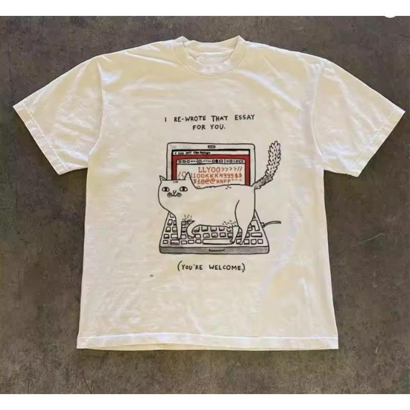 

Fashionable American Y2K Personalized Retro Printed Tshirt Summer Niche Ins Unisex and Women Street Hot Cotton Shortsleeved Tops 4XL