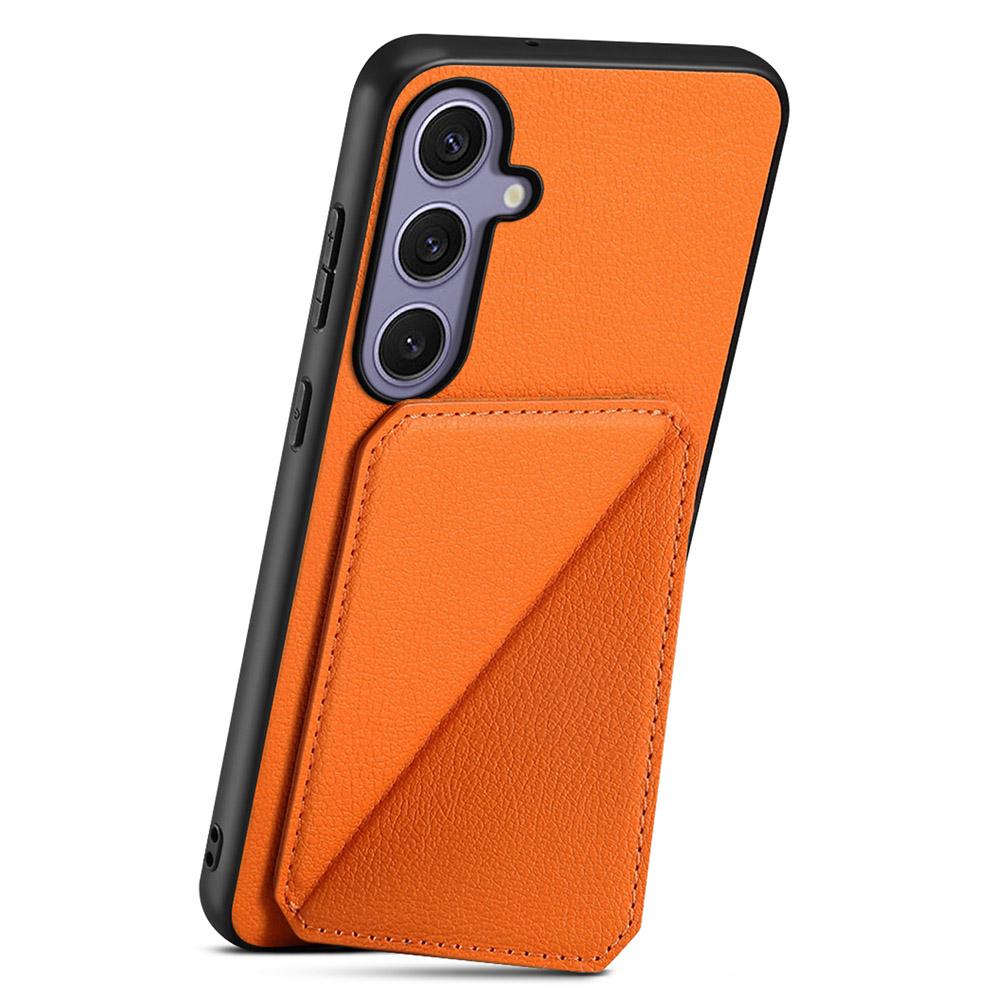 For Samsung Galaxy S25+ Case Card Holder Kickstand Calf Textured Leather + PC + TPU Phone Cover