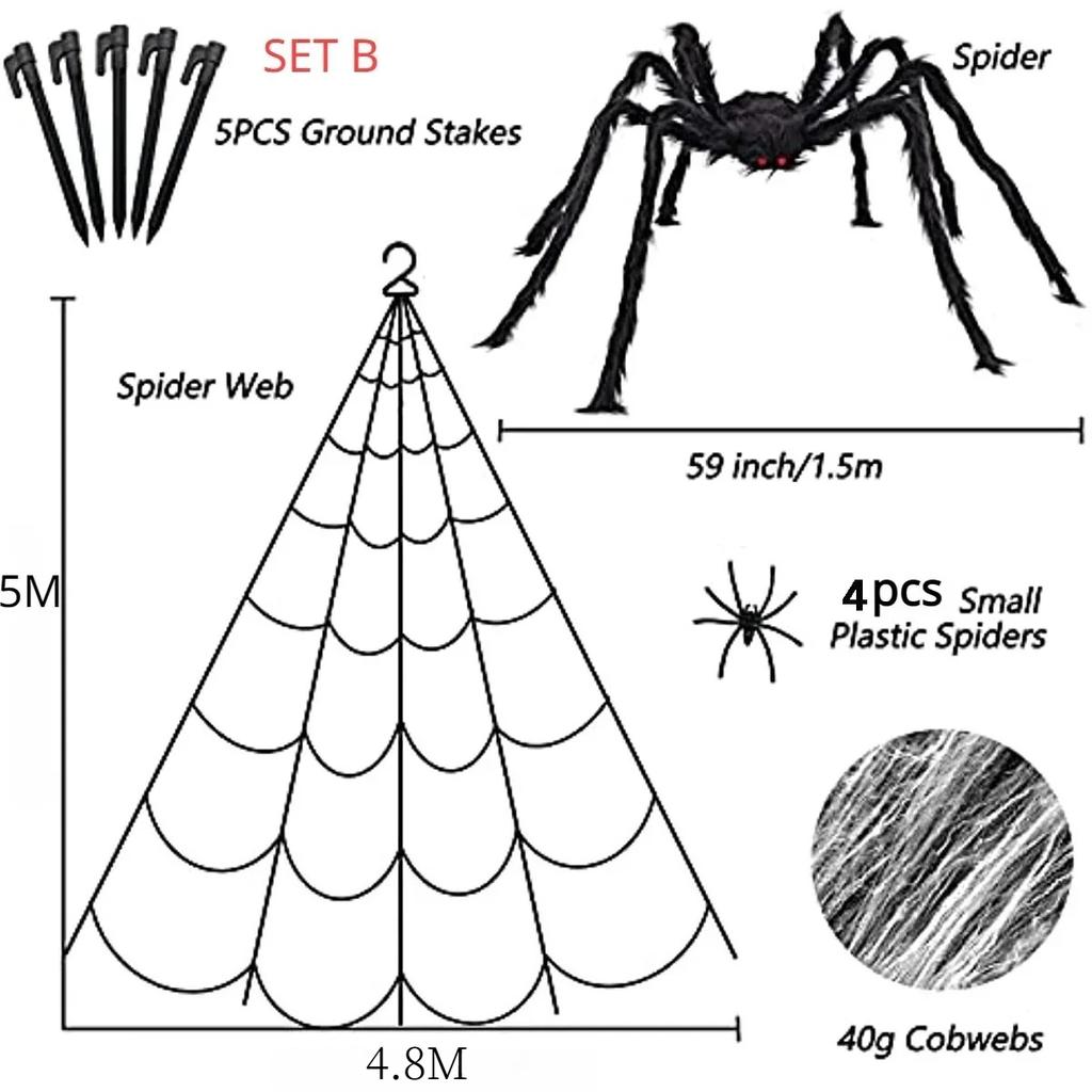 1 Set Halloween Spider Triangulation Simulation Extra Large Plush Spider Web Halloween Indoor and Outdoor Decoration Props