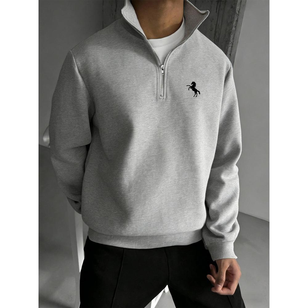 Benma Fashion Printed Design Men s Half Zipper Sweatshirt, Street Style Stand Up Collar Sweatshirt, Casual Long Sleeve Stand Up Collar Sweatshirt S серый