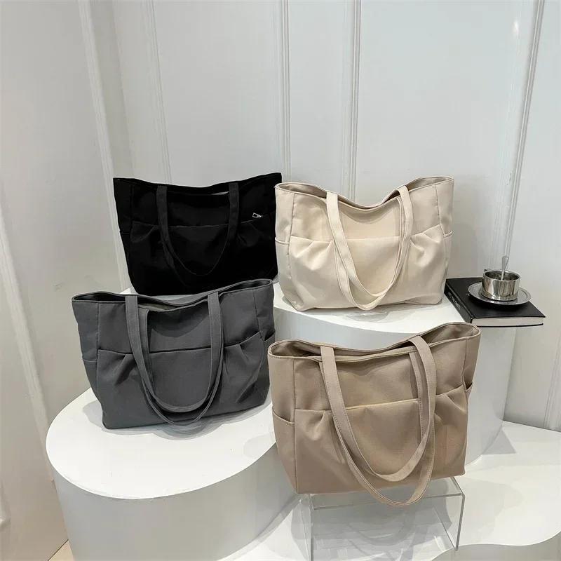 New feminine fashion canvas bag for university students travel bag large capacity versatile solid color shoulder bag