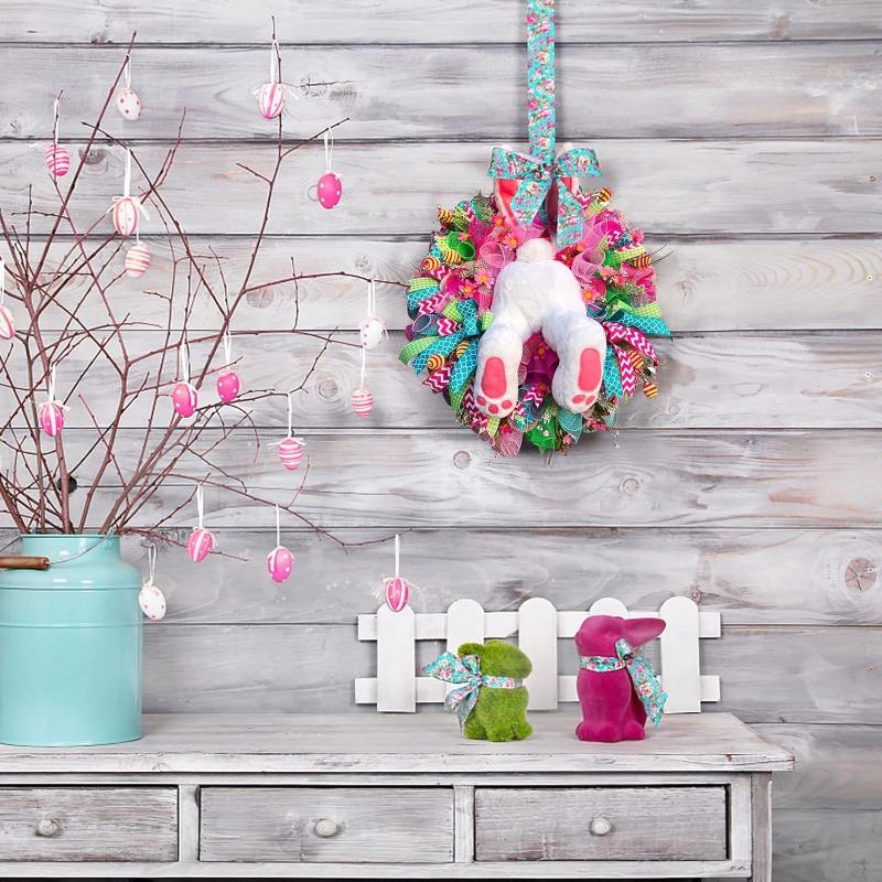 Velikonoční věnec, věnec s velikonočním zajíčkem, velikonoční věnec s zajíčkem na přední dveře, závěsná girlanda, velikonoční věnec s přívěskem Butt, věnce z umělých květin