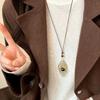 Vintage Brown Tiger Eye Stone Pendant Necklace For Women Fashion Long Rope Sweater Chain Necklaces