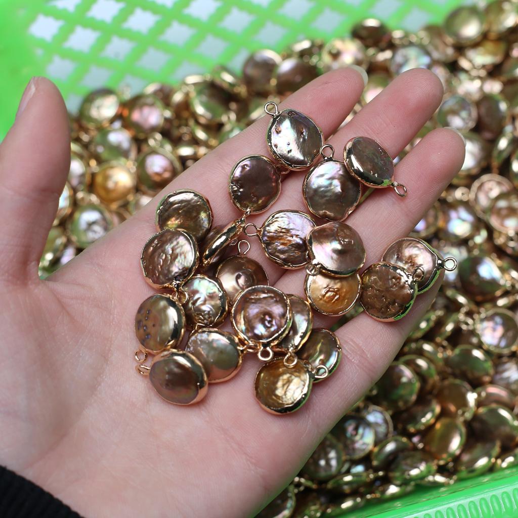 1/3/5Pcs Golden Artificial Pearl Baroque Pendant, Bohemian Round Charms for DIY Necklace Hanging Decorative Accessories, Jewelry Making Holiday Gifts