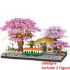 2138pcs DIY Discoloration Cherry Blossom Flower Pink Tree House Train Assembly Building Blocks Classic Model Bricks Sets Kid