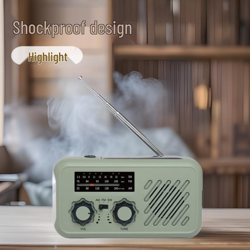 All-Hazard Solar-Powered Hand-Crank Emergency Radio & Flashlight with Dual-Channel Stereo