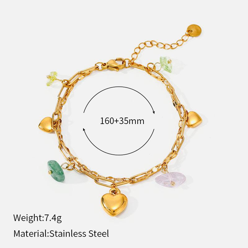 Double Layer Stackable Titanium Steel Bracelet Premium Natural Stone Tarnish Free 18K Gold Stainless Steel Jewelry