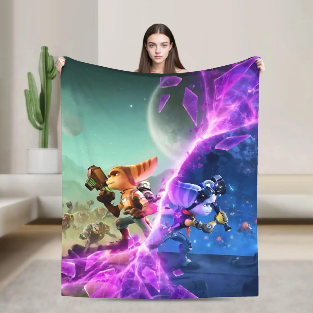 Soft Flannel Airplane Themed Throw Blanket for Girls Boys  Perfect for Travel Sofa Bed Cover Bedspread Ratchet and Clank Design