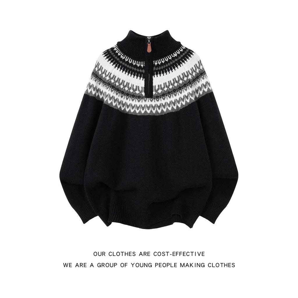 Fair Isle Patchwork Ethnischer Pullover - Unisex Retro Jacquard Reißverschluss Pullover