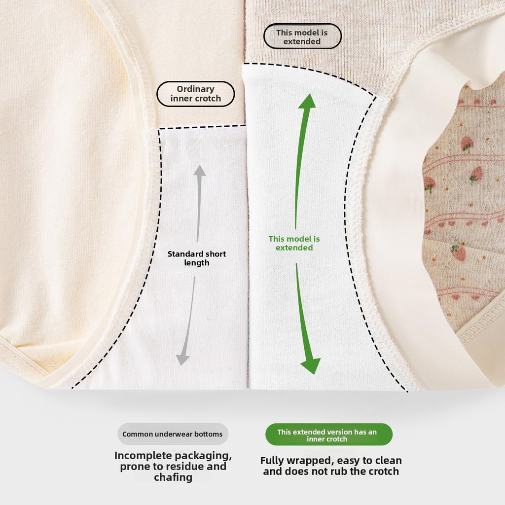 Female Spring and Autumn 10A Pure Cotton Extended Crotch No Trace Small Flat Angle Briefs