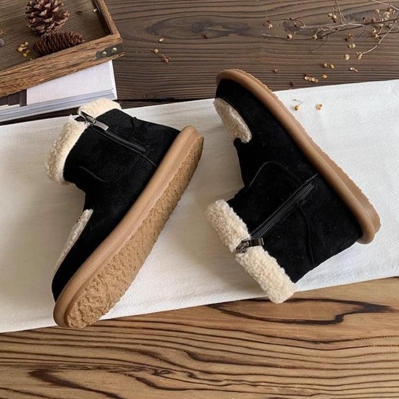 Fashion Winter Plush Round Toe Flat Woman Shoes 2025 New in Boot Chic and Elegant Work High Quality Lamb Booties Snow Boots for Women