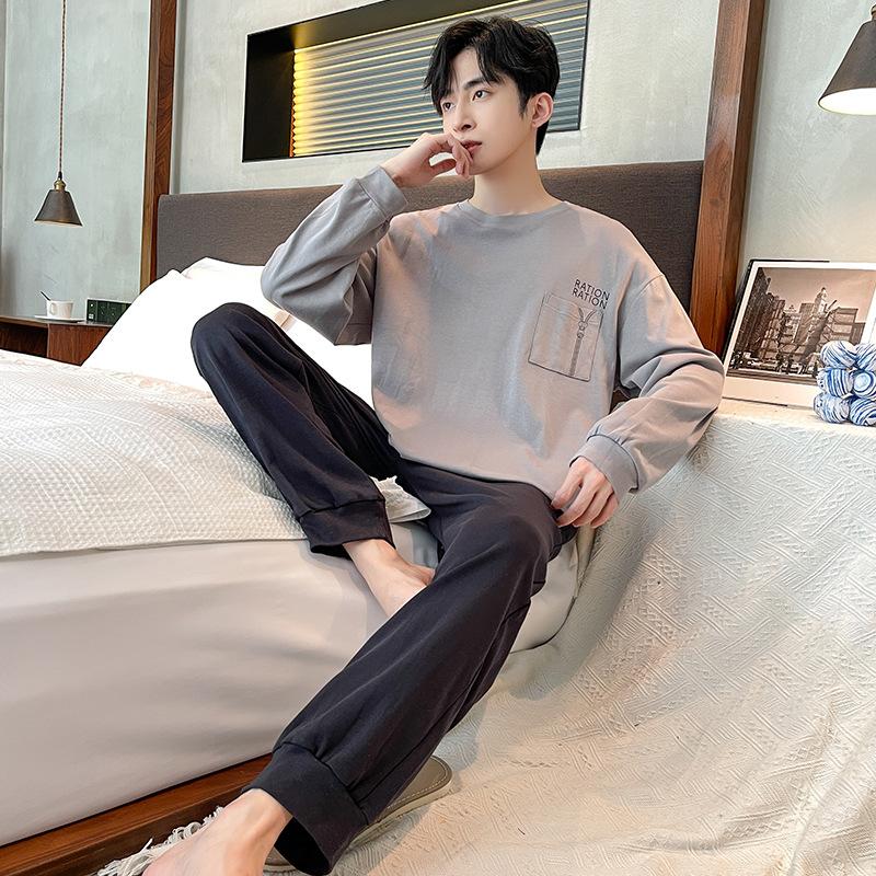 Frühlings-Baumwollpyjamas Herren Lounge Schlafbekleidung Blau Kariert Pijama Herren Morgenmantel Hauskleidung PJ Pijama Hombre