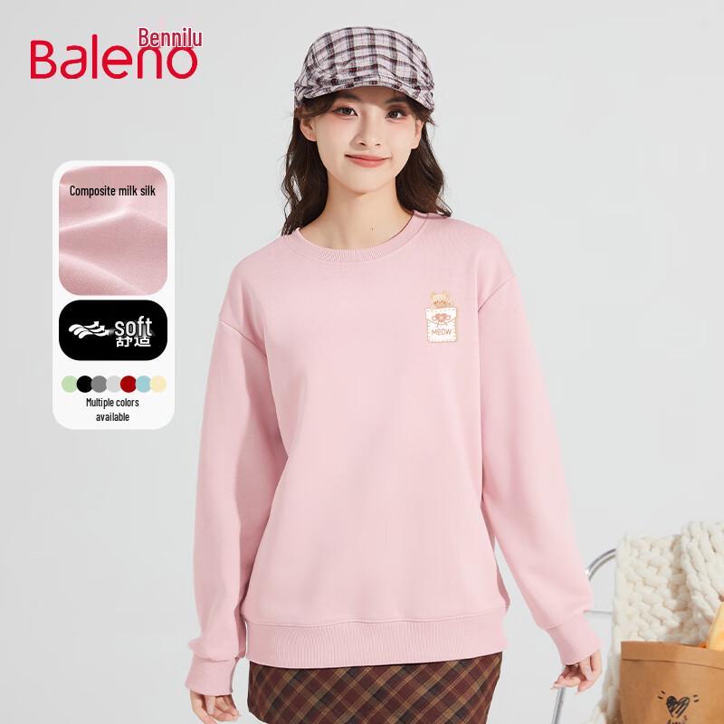 Baleno Women's Milk Silk Round Neck Sweatshirt with Cat Heart Graphic