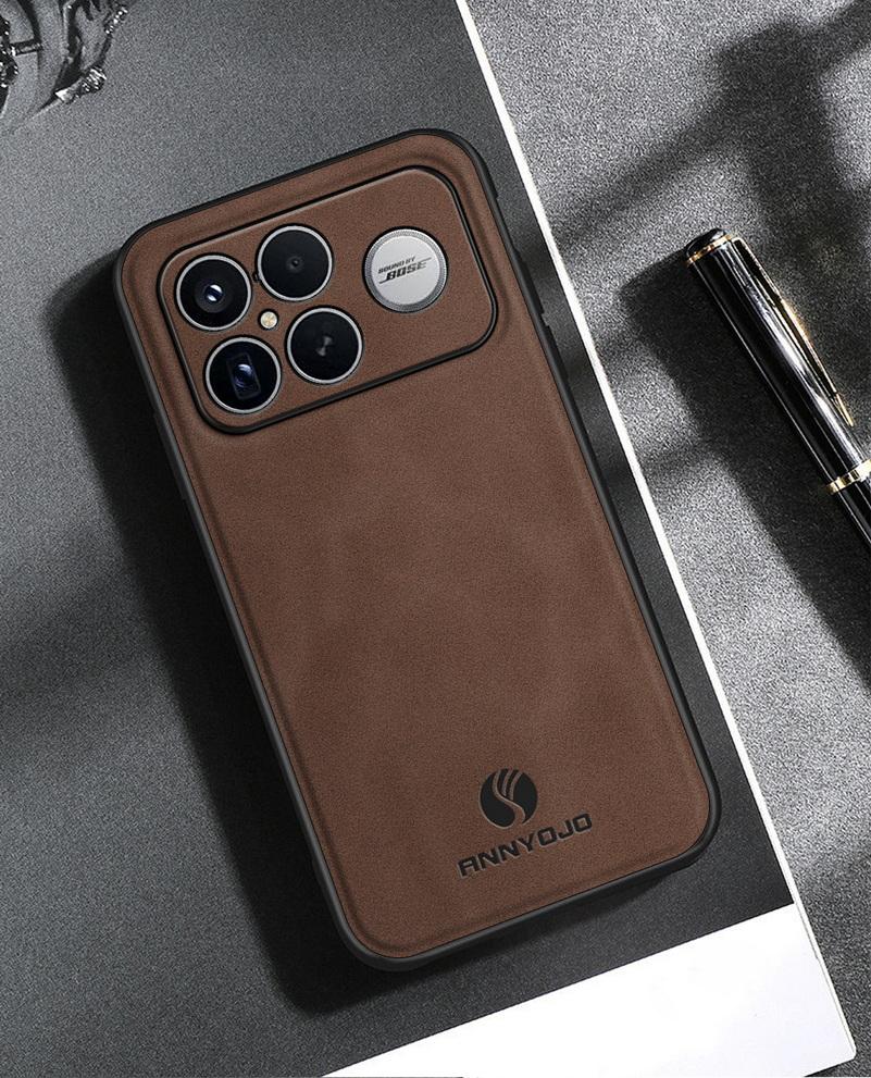 

Matte Plain Leather Case For Poco F8 Ultra f8 pro POCO F7 Ultra F7 X7 Pro x6 C85 C75 C71 Built-in Metal Car Mount Holder Cover Poco F8 ultra