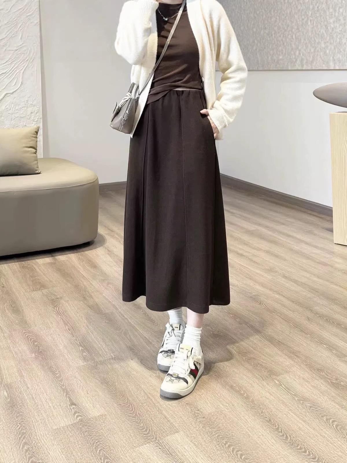 

1180 Autumn/Winter High-Waisted Acetate Wool Tulip Skirt with Pockets - Versatile & Slimming XL (skirt length 121-135) чёрный