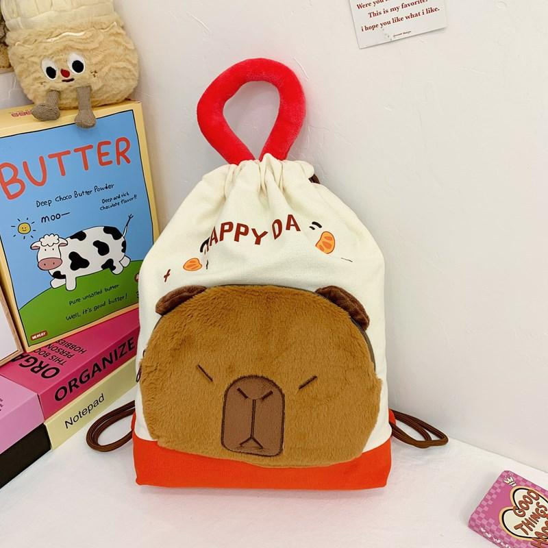 

New Labubu backpack plush pain bag cute backpack Kapibala canvas bag drawstring bag белый