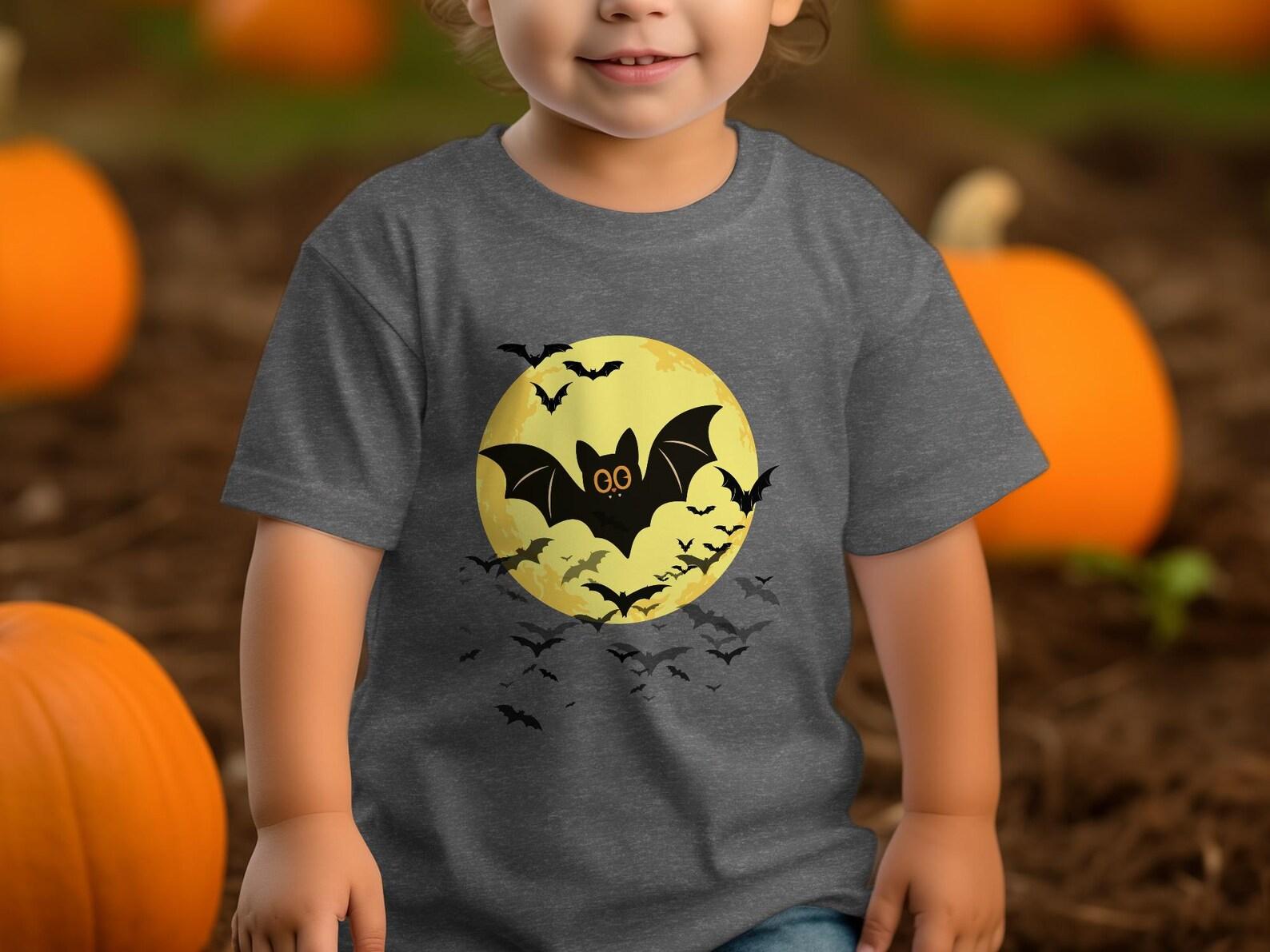 Halloween Bat T-Shirt, Spooky Full Moon Bat Tee, Cute Flying Bats Shirt, Bat Lover Gift, Fall Apparel, Unique Halloween Party Top S