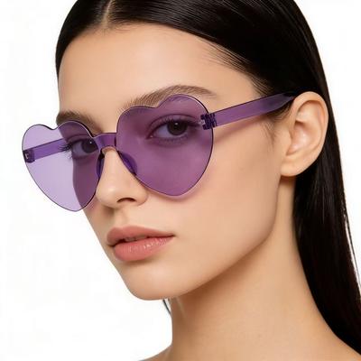 1pc Rimless Heart Sunglasses for Women 2026 New Transparent Pink Purple Love Heart Shades Party Eyewear