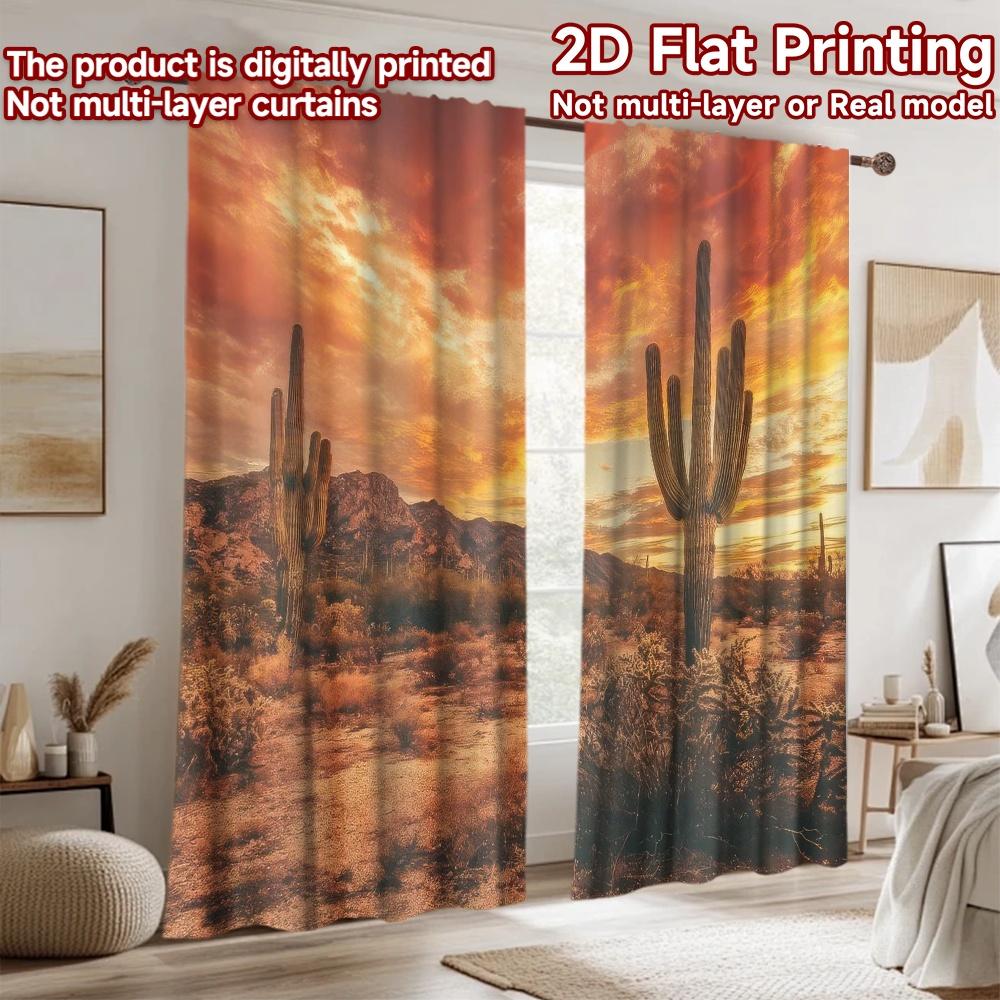 2D flat Photography Backdrop Popular Background cloth Desert Sunset with Cacti 100% Polyester Birthday Party for Suitable