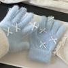 1Pair Winter Warm Bow Gloves For Women Girls Cute Solid Color Gloves Cold Resistant Mittens Windproof Riding Gloves Gifts